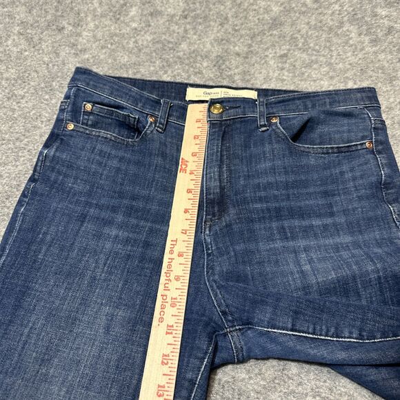 Gap‎ 1969 True Skinny Jeans 30R Super High Rise Dark Wash Blue Distressed - Picture 4 of 9